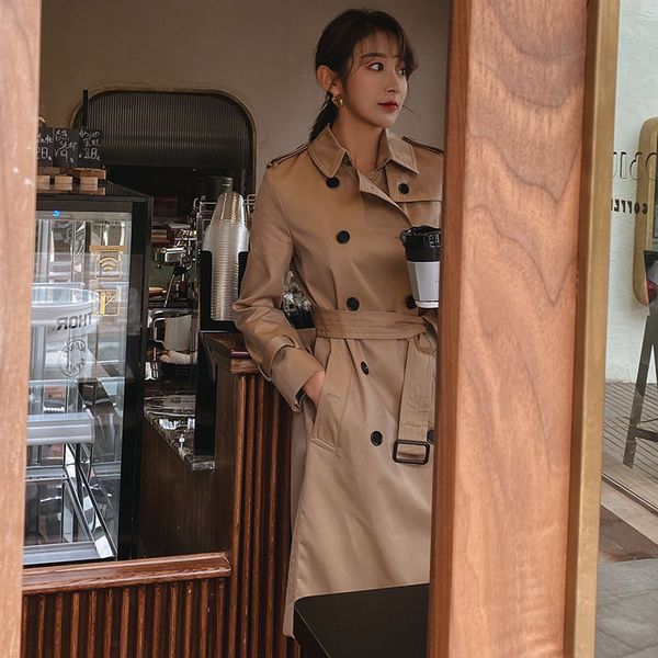 women's trench coats casual boutique khaki windbreaker with belt 2021 fashion double breasted mid-long coat, Tan;black
women's trench coats casual boutique khaki windbreaker with belt 2021 fashion double breasted mid-long coat, Tan;black