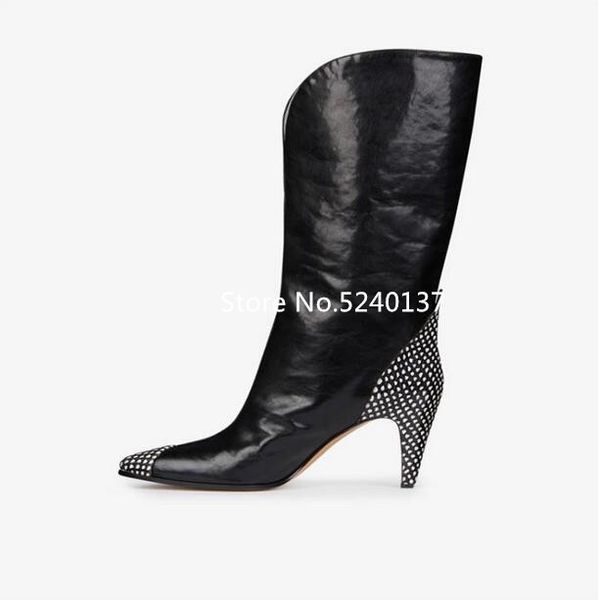 mixed color women mid-calf boots pointed toe strange heel slip-on autumn european design fashion boots for women, Black
mixed color women mid-calf boots pointed toe strange heel slip-on autumn european design fashion boots for women, Black