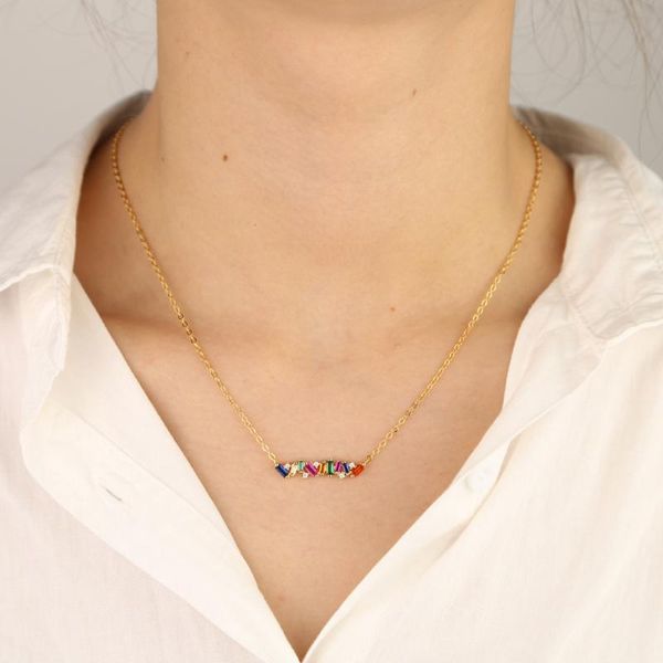 simple rainbow baguette cubic zirconia cz bar necklace multi colored geometric minimal gold filled wedding necklace, Silver
simple rainbow baguette cubic zirconia cz bar necklace multi colored geometric minimal gold filled wedding necklace, Silver