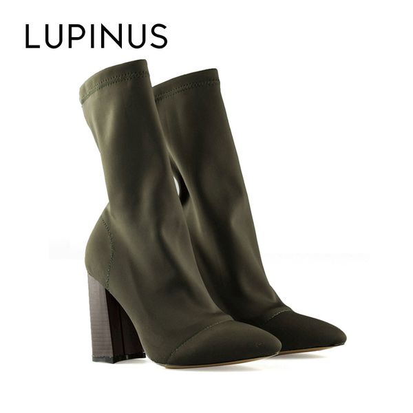 lupinus design ankle boots for women pointed toe sock boots square high heel shoes woman fashion botas mujer, Black
lupinus design ankle boots for women pointed toe sock boots square high heel shoes woman fashion botas mujer, Black