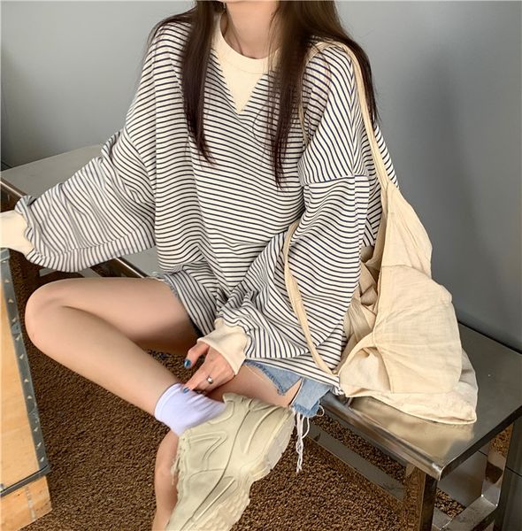 2020 autumn women's casual loose all-match striped patch patch sweater round neck sweater for women 3rj89, Black
2020 autumn women's casual loose all-match striped patch patch sweater round neck sweater for women 3rj89, Black