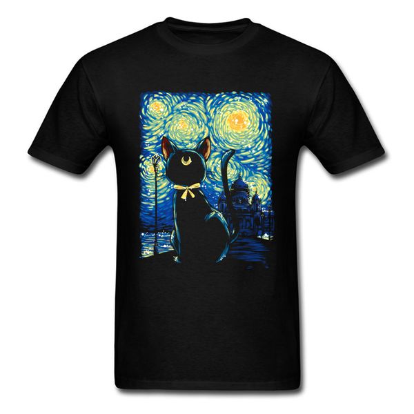 moonlight tshirts famous art design t shirt men black cat t-shirt printed on clothes summer father day gift clothes cotton