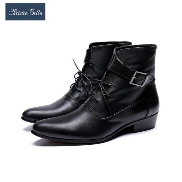 boots christia bella fashion men pointed toe real leather short solid buckle formal prom handmade business for male, Black
boots christia bella fashion men pointed toe real leather short solid buckle formal prom handmade business for male, Black