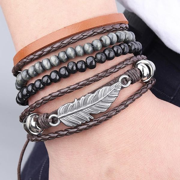 boho vintage leaf feather men multilayer leather bracelet 2020 fashion handmade braided bead rope wrap male bracelets & bangles, Black
boho vintage leaf feather men multilayer leather bracelet 2020 fashion handmade braided bead rope wrap male bracelets & bangles, Black
