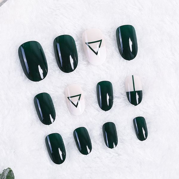 24pcs/set women dark green triangle fake finger nails diy nail art tools false nail lady full nails tips, Red;gold
24pcs/set women dark green triangle fake finger nails diy nail art tools false nail lady full nails tips, Red;gold