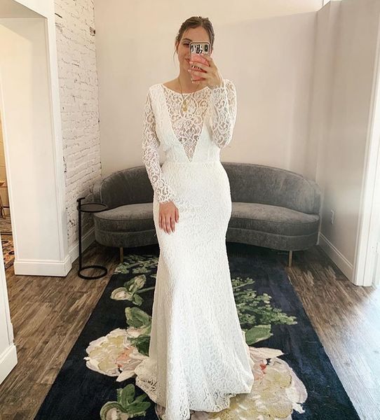 elegant long sleeves ivory lace mermaid wedding dresses illusion scoop neckline country boho beach bridal gowns sweep train custom made, White
elegant long sleeves ivory lace mermaid wedding dresses illusion scoop neckline country boho beach bridal gowns sweep train custom made, White