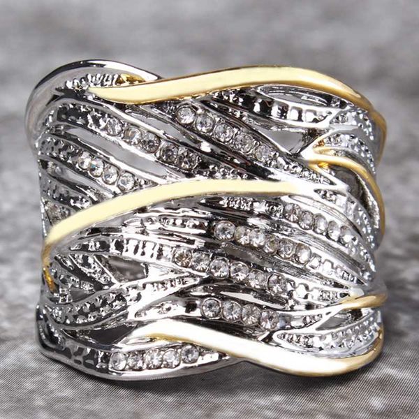 sparkling women's vintage crossover statement ring luxury two tone bride engagement wedding band rings, Slivery;golden
sparkling women's vintage crossover statement ring luxury two tone bride engagement wedding band rings, Slivery;golden