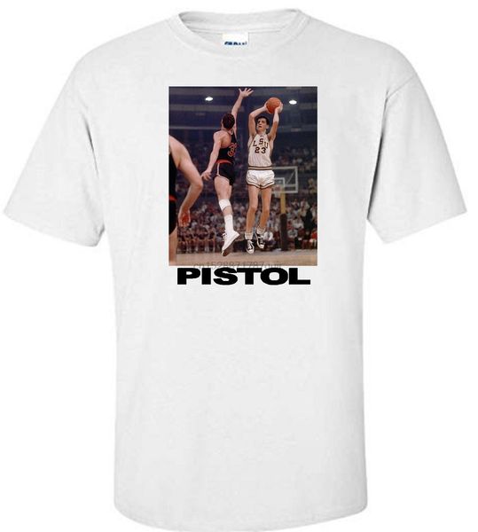 pistol pete maravich lsu basketball legend white t-shirt