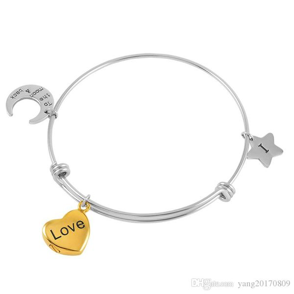 gold heart love urn charm expandable wire bangle moon star diy adjustable bangle stainless steel cremation bracelet for memorial women, Black
gold heart love urn charm expandable wire bangle moon star diy adjustable bangle stainless steel cremation bracelet for memorial women, Black