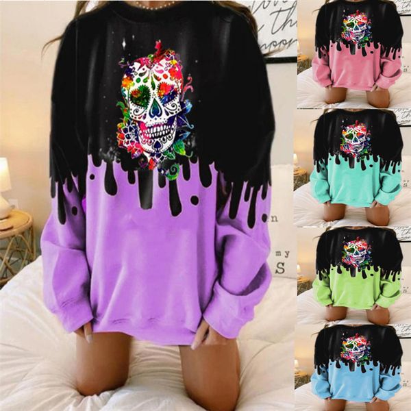 women christmas skull colorful hoodies pullover long sleeve contrast color sweatshirt ladies loose casual top, Black
women christmas skull colorful hoodies pullover long sleeve contrast color sweatshirt ladies loose casual top, Black