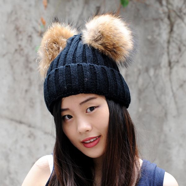 cx-c-113c winter new colorful snow caps wool knitted beanie hat with two raccoon fur pom poms for women men skullies cap, Blue;gray
cx-c-113c winter new colorful snow caps wool knitted beanie hat with two raccoon fur pom poms for women men skullies cap, Blue;gray