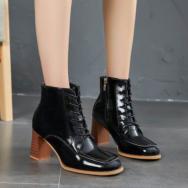 rimocy vintage patent leather women ankle boots zipper thick high heels square toe short boots female autumn winter solid shoes, Black
rimocy vintage patent leather women ankle boots zipper thick high heels square toe short boots female autumn winter solid shoes, Black