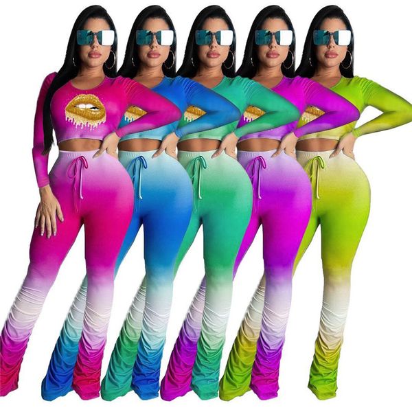 lips pattern women 2pcs set fashion gradient color long sleeve o neck crop stacked pants set women designer clothes 2020, Gray
lips pattern women 2pcs set fashion gradient color long sleeve o neck crop stacked pants set women designer clothes 2020, Gray