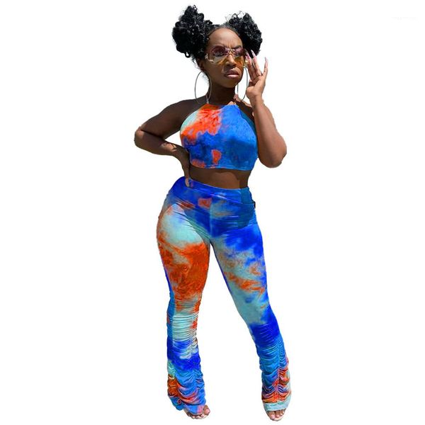high waist stacked pants famale street wear women tie dye clothing sets bandage blackless crop, White
high waist stacked pants famale street wear women tie dye clothing sets bandage blackless crop, White