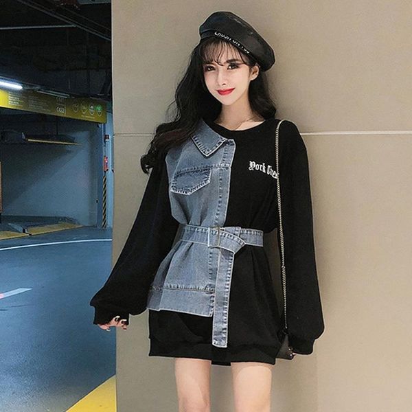 2020 new korea spring autumn fashion denim split bandage sweatshirt pullover sweatshirt sashes slim long sleeve women big size, Black
2020 new korea spring autumn fashion denim split bandage sweatshirt pullover sweatshirt sashes slim long sleeve women big size, Black