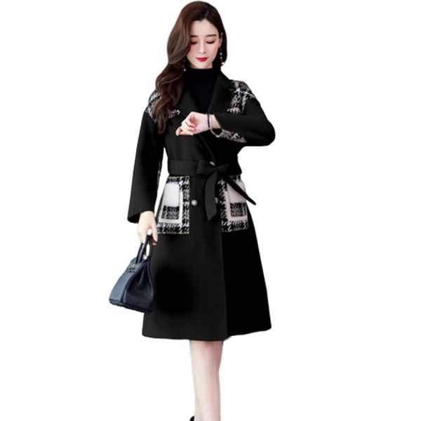 women's wool & blends autumn winter jacket women korean loose long woolen coat stitching casual coats overcoats ff1131, Black
women's wool & blends autumn winter jacket women korean loose long woolen coat stitching casual coats overcoats ff1131, Black