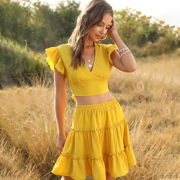 2020 new summer sweet 2 pieces set women v neck ruffles sleeveless solid midi skirt and set, Gray
2020 new summer sweet 2 pieces set women v neck ruffles sleeveless solid midi skirt and set, Gray