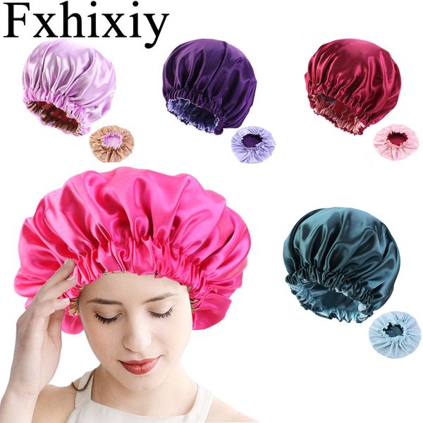 new reversible satin silky bonnet double layer large size sleep night cap head cover turban hat for curly springy hair black, Blue;gray 
new reversible satin silky bonnet double layer large size sleep night cap head cover turban hat for curly springy hair black, Blue;gray