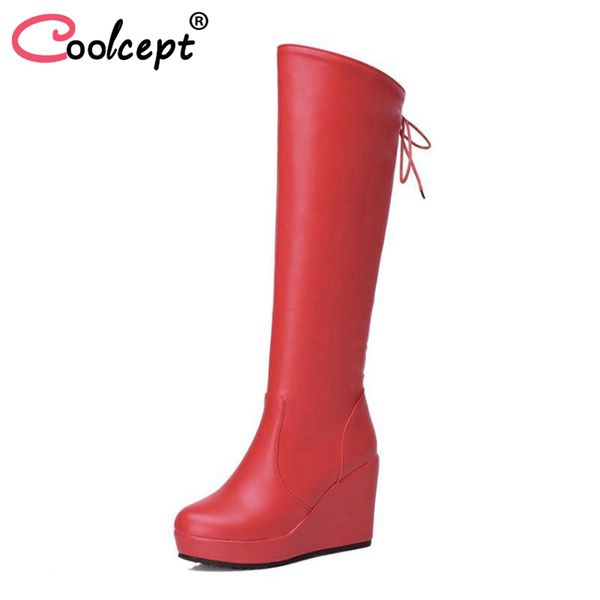 boots coolcept women knee high cross strap winter shoes wedges platform long fashion warm size 34-39, Black
boots coolcept women knee high cross strap winter shoes wedges platform long fashion warm size 34-39, Black
