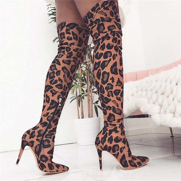 women over the knee boots leopard stretch fabric high boots pointed toe zipper thin heels shoes 11 cm heels party, Black
women over the knee boots leopard stretch fabric high boots pointed toe zipper thin heels shoes 11 cm heels party, Black