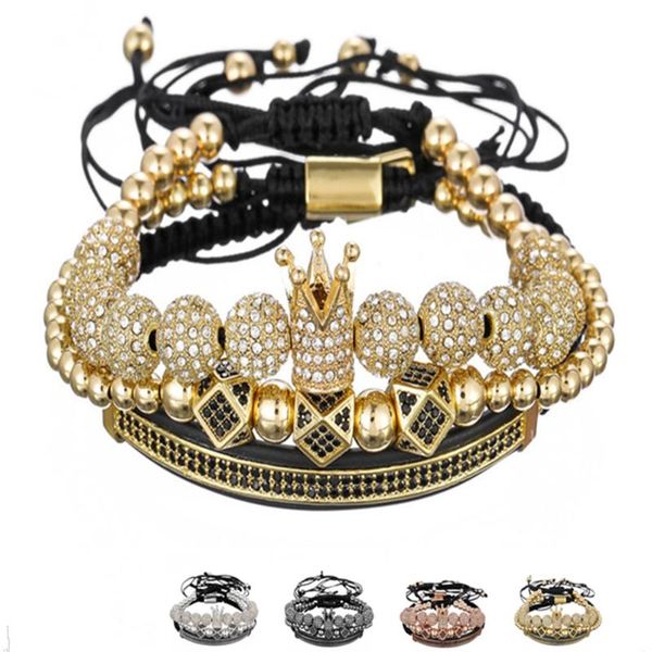men royal crown bracelets set luxury gold 3pcs/set cz ball copper beads braided charm bracelet&bangle for men jewelry, Golden;silver
men royal crown bracelets set luxury gold 3pcs/set cz ball copper beads braided charm bracelet&bangle for men jewelry, Golden;silver