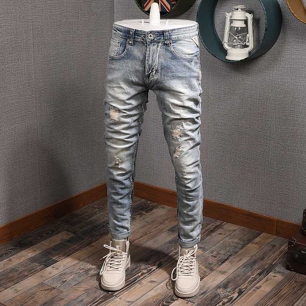 fashion streetwear men jeans retro blue wash elastic slim fit ripped jeans men vintage designer denim pants hip hop homme
fashion streetwear men jeans retro blue wash elastic slim fit ripped jeans men vintage designer denim pants hip hop homme
