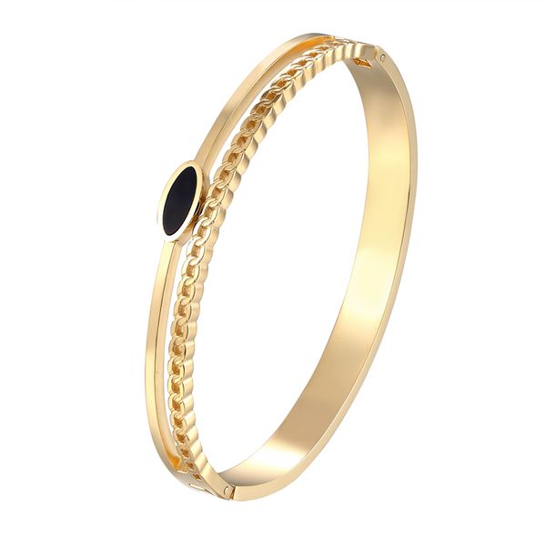 bilateral chain shape and oval black enamel bangle stainless steel gold color woman bracelet jewelry wholesale femme gift
bilateral chain shape and oval black enamel bangle stainless steel gold color woman bracelet jewelry wholesale femme gift