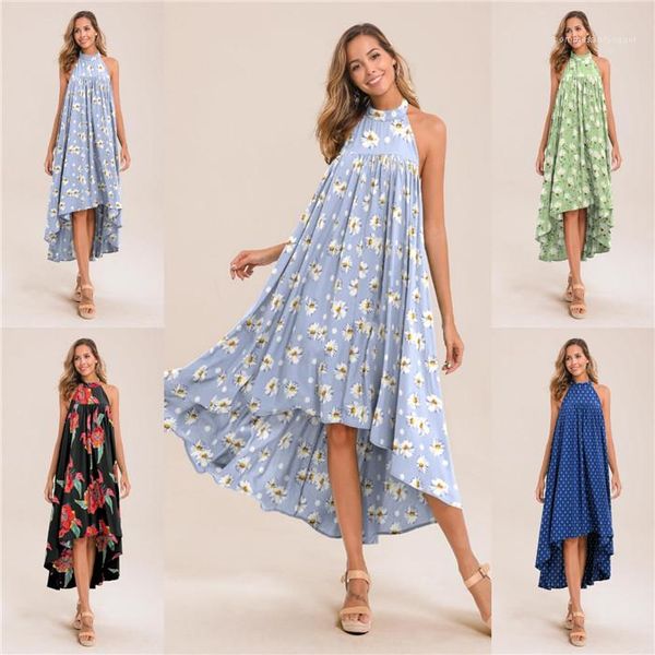 open back halter irregular swing print dress womens summer designer print dress sleeveless, Black;gray
open back halter irregular swing print dress womens summer designer print dress sleeveless, Black;gray