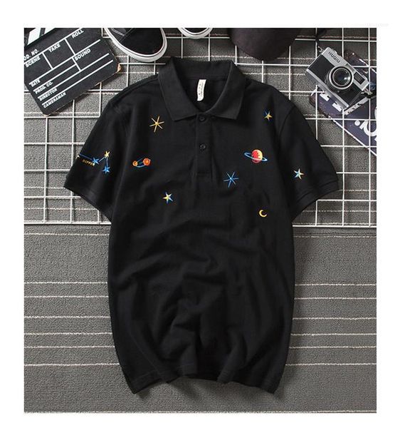 loose lapel neck stars print mens summer teenagers casual tees black embroidery mens designer polos, White;black
loose lapel neck stars print mens summer teenagers casual tees black embroidery mens designer polos, White;black
