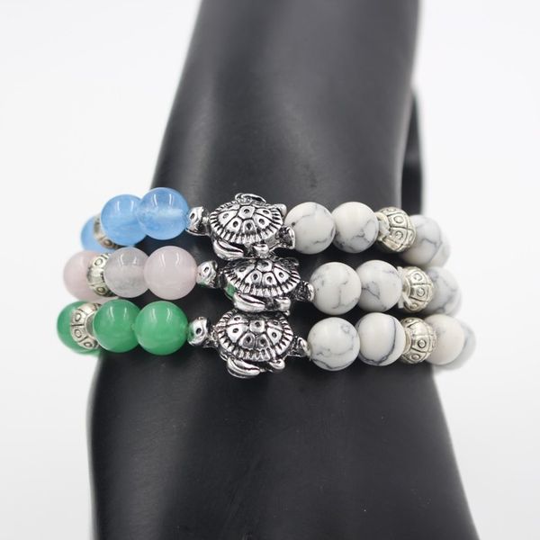 KSRA Male Girl gift bracelet silver color sea turtle charm 8mm howlite and green quartz stone bead yoga elastic men bracelet, Black
KSRA Male Girl gift bracelet silver color sea turtle charm 8mm howlite and green quartz stone bead yoga elastic men bracelet, Black