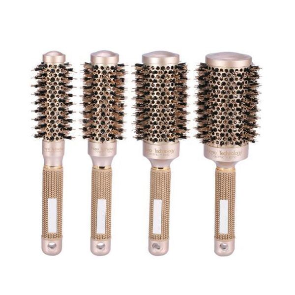 gold professional round hair brush ceramic iron flexiable hair roller comb teeth anti-static aluminum barrel hairbrush comb, Silver
gold professional round hair brush ceramic iron flexiable hair roller comb teeth anti-static aluminum barrel hairbrush comb, Silver