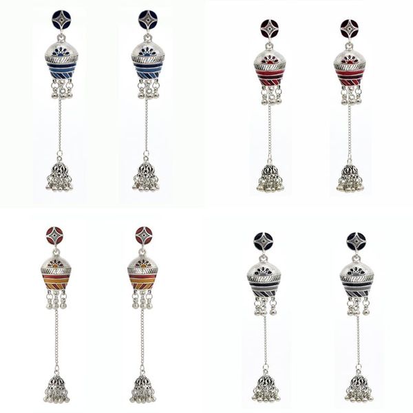 summer new bohemian long bell pendant earrings ladies retro color ethnic style earrings hundred matching accessories., Silver
summer new bohemian long bell pendant earrings ladies retro color ethnic style earrings hundred matching accessories., Silver