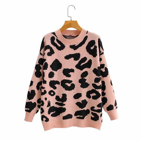 leopard-print pullover loose-knit korean style sweater, White;black
leopard-print pullover loose-knit korean style sweater, White;black