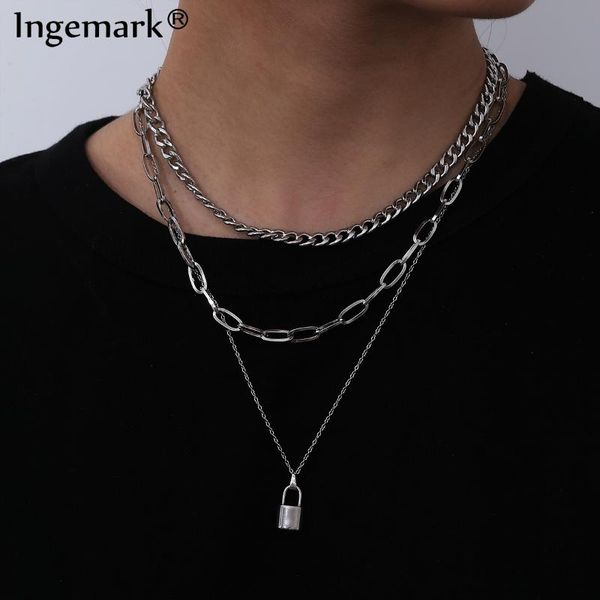 multilayer key lock pendant choker necklace collares women punk cuban padlock stainless steel long chain necklace friend jewelry, Silver
multilayer key lock pendant choker necklace collares women punk cuban padlock stainless steel long chain necklace friend jewelry, Silver