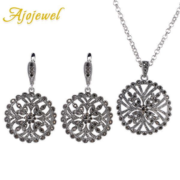 ajojewel vintage retro big round hollow flower earrings necklace set black rhinestones women jewelry sets bijoux, Silver
ajojewel vintage retro big round hollow flower earrings necklace set black rhinestones women jewelry sets bijoux, Silver