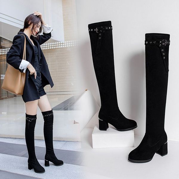new women's leather boots women's shoes rubber suede thigh boot high heel knight boots sleeve chunky heel, Black
new women's leather boots women's shoes rubber suede thigh boot high heel knight boots sleeve chunky heel, Black