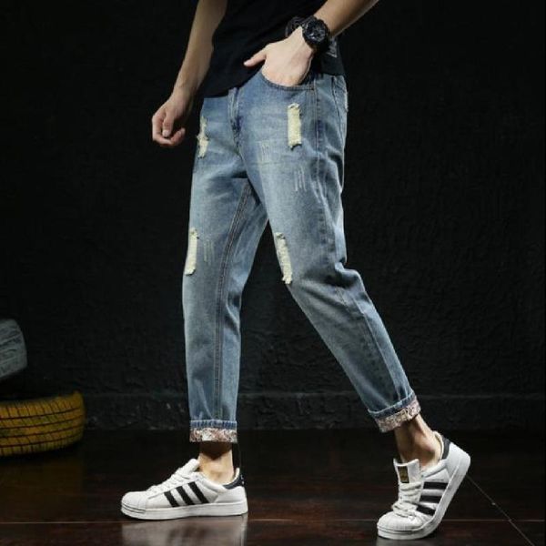2020 new hip-hop jeans summer fashion broken hole ankle-length pants men's joker tide trendy loose straight haroon trousers, Blue
2020 new hip-hop jeans summer fashion broken hole ankle-length pants men's joker tide trendy loose straight haroon trousers, Blue