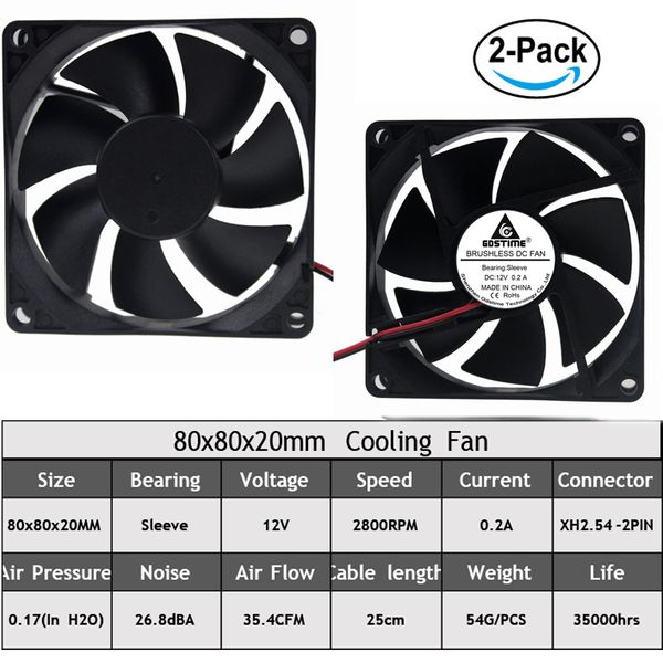 gdstime 2pcs dc cooler sleeve bearing fan 12v 24v 80mm 8020 two wire 2pin for computer cases and cpu coolers
gdstime 2pcs dc cooler sleeve bearing fan 12v 24v 80mm 8020 two wire 2pin for computer cases and cpu coolers