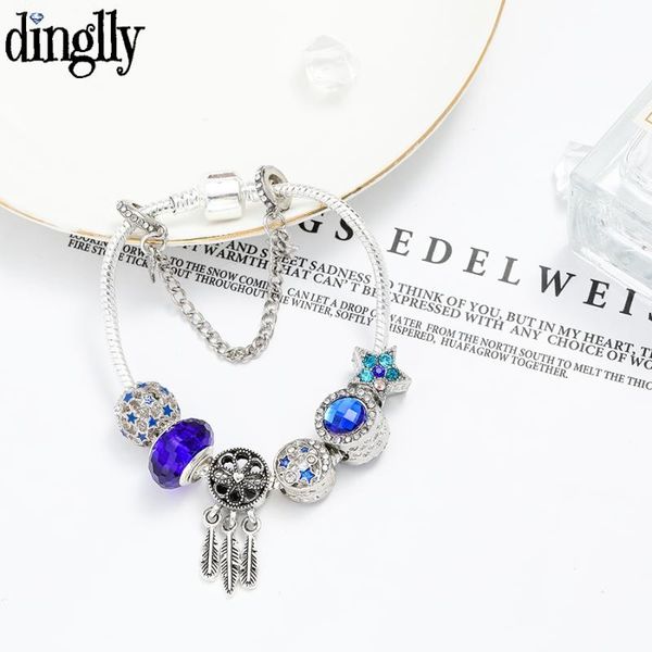 dinglly classic blue crystal star beaded dream catcher charm bracelets for men women original shiny bangle man jewelry gift, Golden;silver
dinglly classic blue crystal star beaded dream catcher charm bracelets for men women original shiny bangle man jewelry gift, Golden;silver