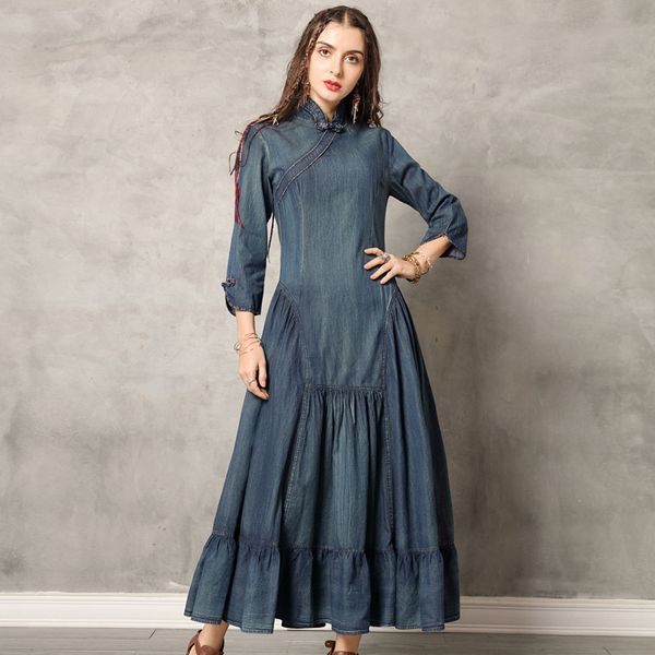 casual dresses 2021 autumn female cheongsam denim dress retro ruffled slim slimming three quarter sleeve womens vestido elegant d595, Black;gray
casual dresses 2021 autumn female cheongsam denim dress retro ruffled slim slimming three quarter sleeve womens vestido elegant d595, Black;gray