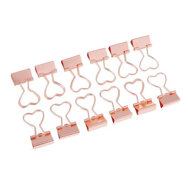 12 pieces binder clips, gold / rose gold colors, metal paper clips, heart shapes, 1.38 x 0.71\", school students office binding station
12 pieces binder clips, gold / rose gold colors, metal paper clips, heart shapes, 1.38 x 0.71\", school students office binding station