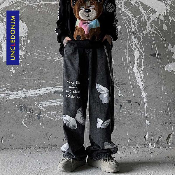 men's jeans uncledonjm butterfly printed +chain hip hop streetwear mens denim women/ men fashions black hm1072, Blue
men's jeans uncledonjm butterfly printed +chain hip hop streetwear mens denim women/ men fashions black hm1072, Blue