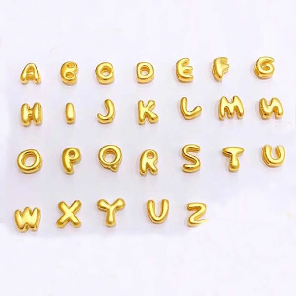 charm bracelets pure 24k yellow gold bracelet women 999 3d letter loose beads, Golden;silver