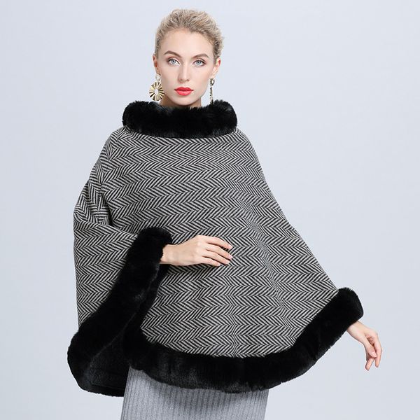 scarves 2021 winter warm knitted o neck faux fur sweater women capes striped poncho big pendulum pullover black coat, Blue;gray
scarves 2021 winter warm knitted o neck faux fur sweater women capes striped poncho big pendulum pullover black coat, Blue;gray