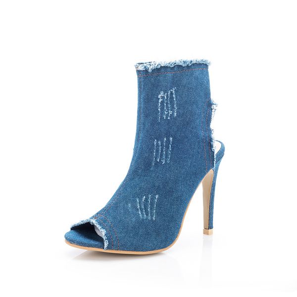 dress shoes european and american stars hole denim short cool boots stretch stiletto heels side zipper fish mouth sandals, Black
dress shoes european and american stars hole denim short cool boots stretch stiletto heels side zipper fish mouth sandals, Black