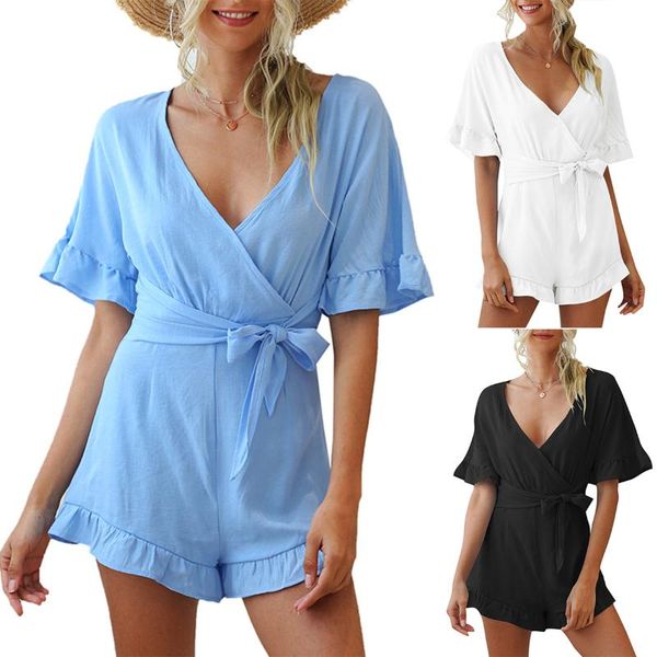 women's jumpsuits & rompers women summer solid v-neck playsuit ruffled sleeves hollow out short pants set elegant backless lace up suit, Black;white
women's jumpsuits & rompers women summer solid v-neck playsuit ruffled sleeves hollow out short pants set elegant backless lace up suit, Black;white