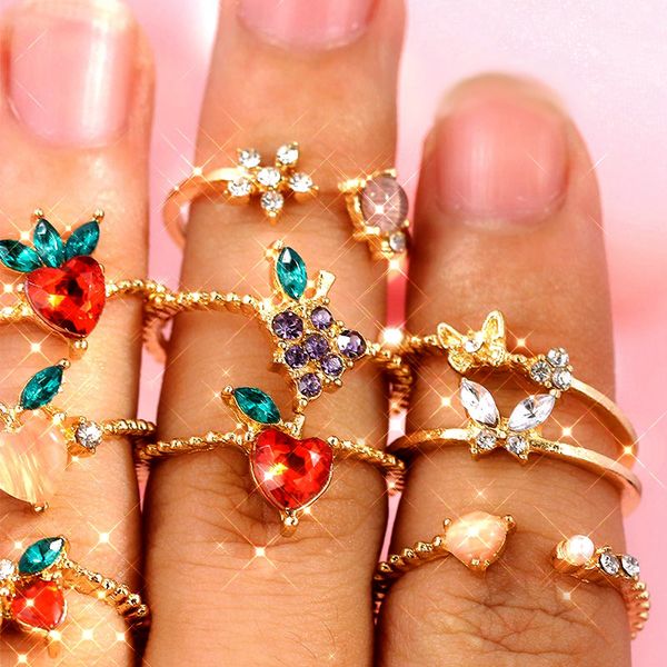 small exquisite gold color fruit rings cute crystal apple cherry grape butterfly rings girls 2020 fashion summer fruit jewelry, Slivery;golden
small exquisite gold color fruit rings cute crystal apple cherry grape butterfly rings girls 2020 fashion summer fruit jewelry, Slivery;golden