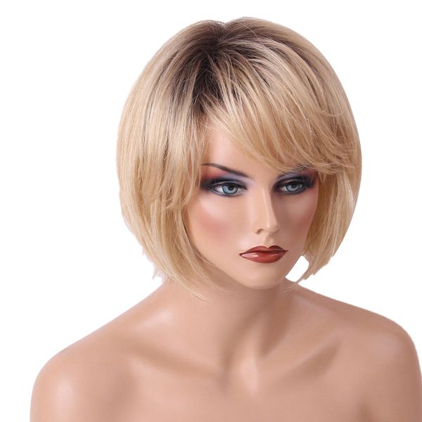lady real human hair wig blend color bob style hairpiece oblique bangs heat safe, Black
lady real human hair wig blend color bob style hairpiece oblique bangs heat safe, Black