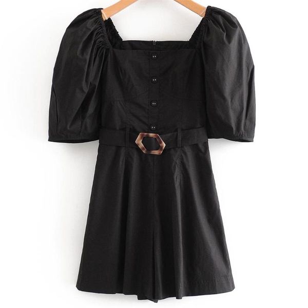 women's jumpsuits & rompers 2021 summer french retro square collar fashionable lantern short sleeve waist slimming with belt jumpsuit, Black;white
women's jumpsuits & rompers 2021 summer french retro square collar fashionable lantern short sleeve waist slimming with belt jumpsuit, Black;white