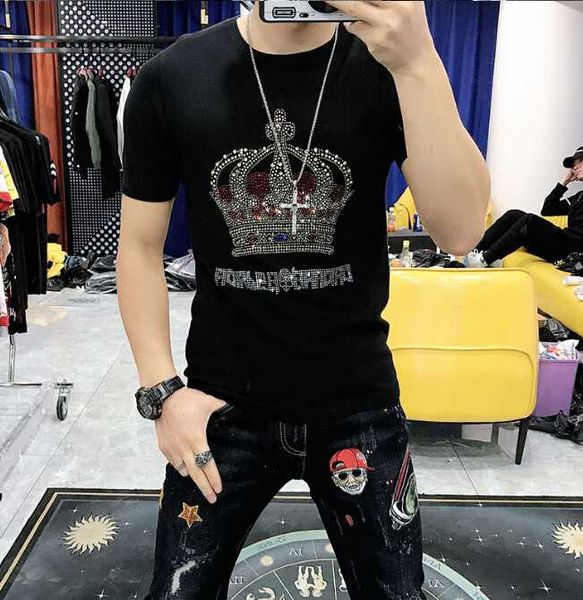 new 2020 design drilling t-shirt men's black cotton short tshirt rhinestone tees shirt male shining lights, White;black
new 2020 design drilling t-shirt men's black cotton short tshirt rhinestone tees shirt male shining lights, White;black